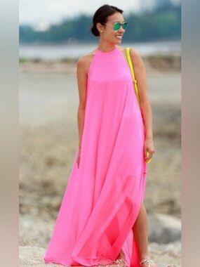 ASOS neon pink halter-neck maxi dress size 2